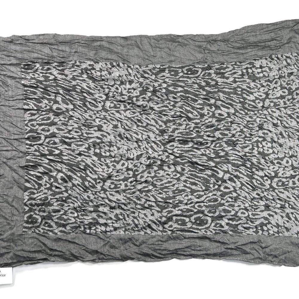 Calvin Klein Leopard Print Gray Fringe Scarf Womens New NWT Rayon Light Wrap